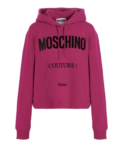 Moschino Logo-print Cropped Hoodie In Fucsia