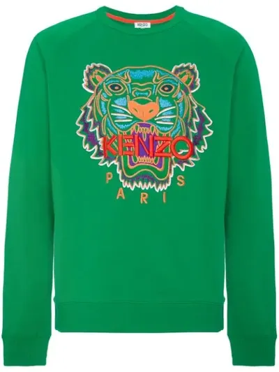 Kenzo Tiger-motif Cotton-jersey Sweatshirt In Green