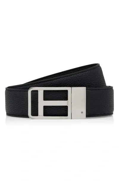 Tom Ford 3.5cm Reversible Full-grain Leather Belt In Dark Navy Black