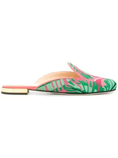 Charlotte Olympia Flamingo Embroidered Slipper Shoes In Multi