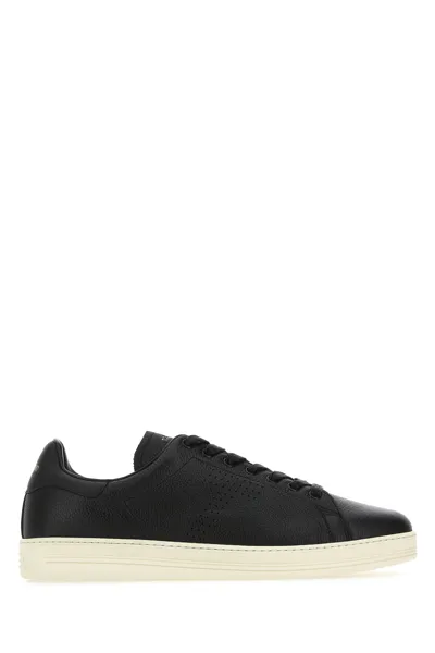 Tom Ford White Leather Warwick Sneakers White  Uomo 9 In Black Cream