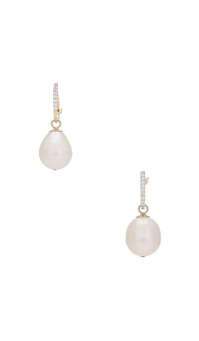 Loren Stewart Teardrop Huggie Earrings In Pearl & Yellow Gold