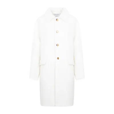 Bottega Veneta Fluffy-texture Single-breasted Wool-blend Coat In White