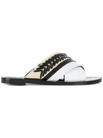 Lanvin 10mm Crisscross Leather Slide Sandals In White