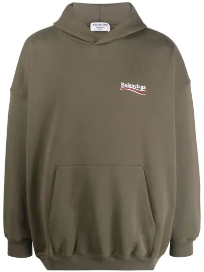 Balenciaga Logo-print Large Fit Hoodie In Green