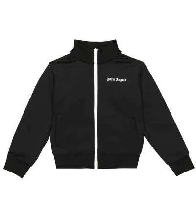 Palm Angels Kids' Logo Print Zip-up Bomber Jacket In Black