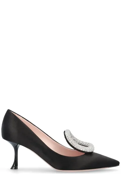 Roger Vivier Viv' Choc Strass Embellished Satin Pumps In Nero White