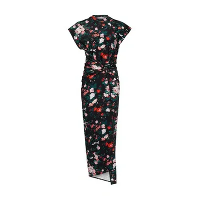 Rabanne Floral Cap Sleeve Midi Dress In Black