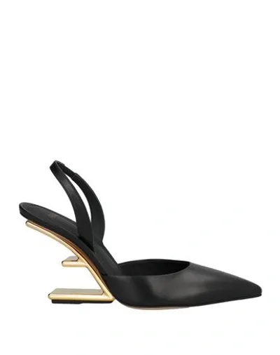 Fendi Vitello Leather Slingback Pumps In Nero