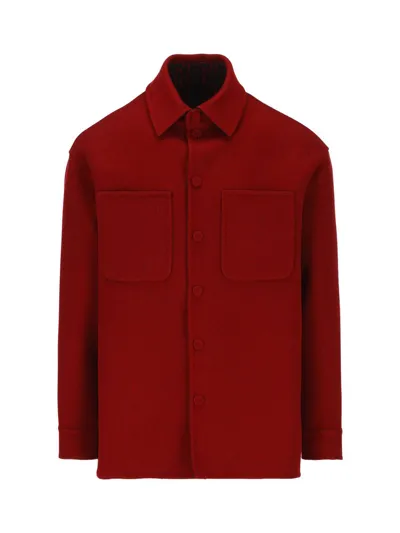 Fendi Giubbotto Reversible Wool Shirt Jacket In Nero Rosso