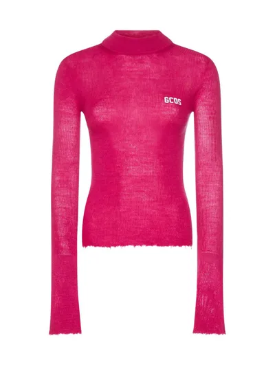 Gcds Logo Cotton Turtleneck In Pink