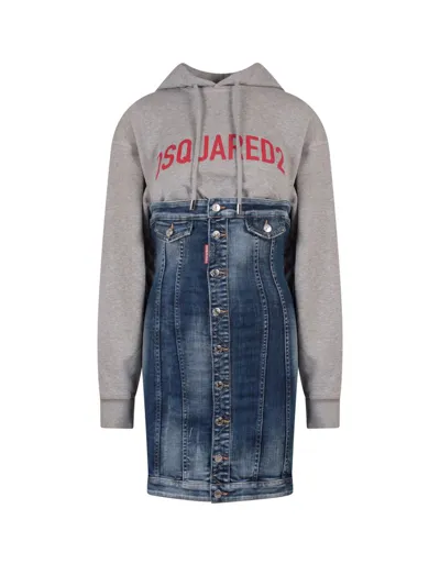 Dsquared2 Logo-print Panelled Hoodie Dress In Multi