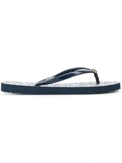 Tory Burch Thin Tory Navy And Psychedelic Geo Flip Flop In Navy Blue