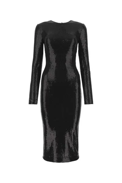 Dolce & Gabbana Sequin Embellished Jersey Midi Dress In Nero