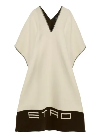 Etro Woman Poncho In White Jacquard Wool