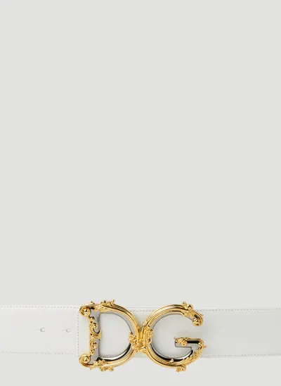 Dolce & Gabbana Baroque Logo Plaque Belt In White