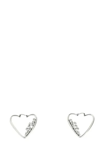 Saint Laurent Embellished Heart Hoop Earrings In Silver