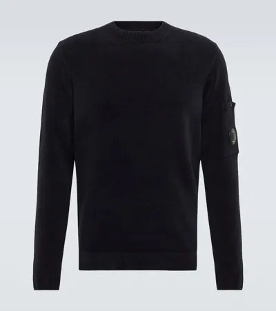 C.p. Company Chenille Cotton Plain Sweater In Black