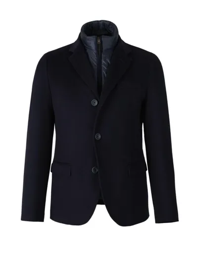 Herno Layered Shell And Wool And Cashmere-blend Felt Blazer In Black