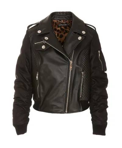 Dolce & Gabbana Leather Biker Jacket In Black