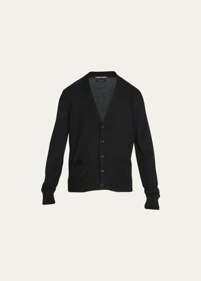 Tom Ford Men's Tonal Wool Cardigan Sweater In Black Solid