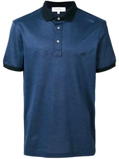 Ferragamo Double Gancio Logo Polo Shirt In Blue