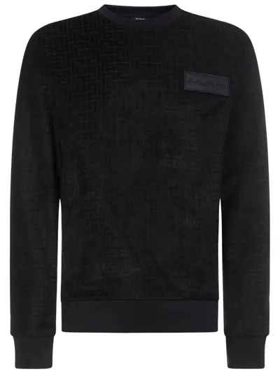 Balmain Monogram Velvet Sweatshirt In Black