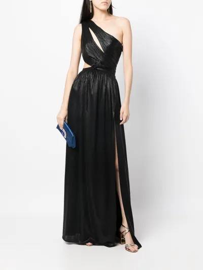 Retroféte Jolene One-shoulder Lame Gown In Black