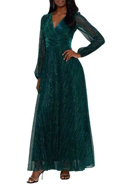 Betsy & Adam Women's Crinkle-texture Evening Gown In Jade