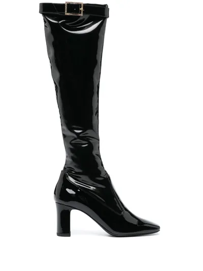 Saint Laurent Twiggy Shiny Buckle Knee Boots In Nero