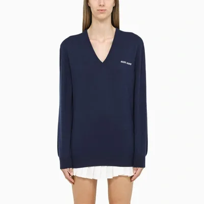 Miu Miu Blue Cashmere V-neck Sweater