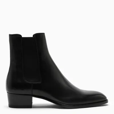 Saint Laurent Wyatt Ankle Boots In Smooth Black Leather