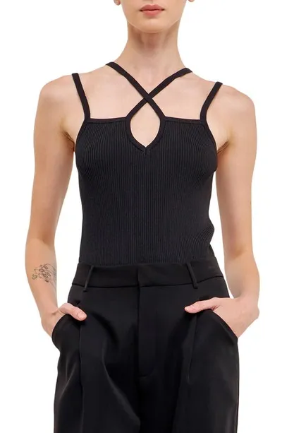 Endless Rose Cross Strap Rib Tank In Black