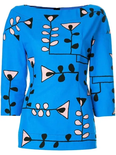 Marni Floral Print Blouse In Blue