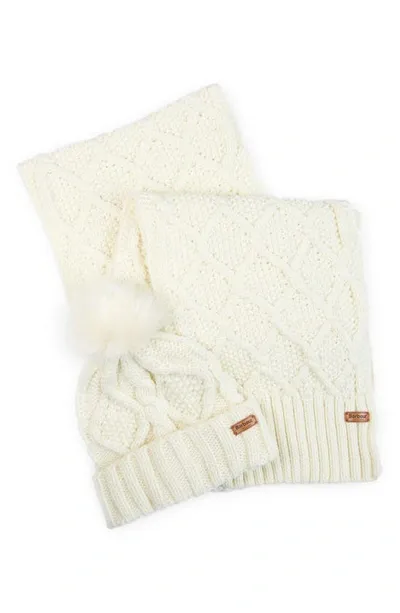 Barbour Ridley Beanie And Scarf Gift Set In Cream