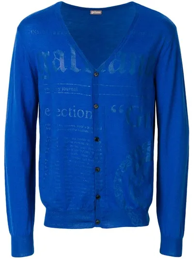 John Galliano Logo Print Cardigan In Blue