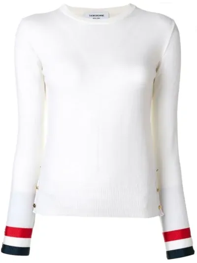 Thom Browne Grosgrain Stripe-cuffs Jumper In White