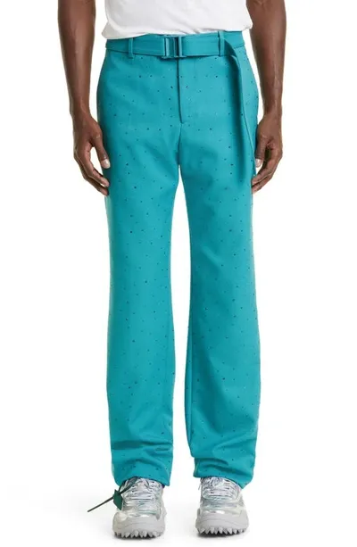 Off-white Rhinestone Techdrill Slim Trousers In Blau