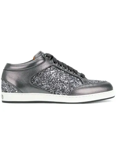 Jimmy Choo Miami Gunmetal Mix Star Coarse Glitter Fabric And Metallic Nappa Sneakers