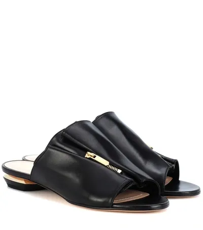 Nicholas Kirkwood Kristen Zip-trim Leather Mule Slide Sandal - Golden Hardware In Black