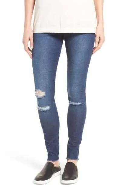 Hue Ripped Knee Denim Leggings In Ink Wash