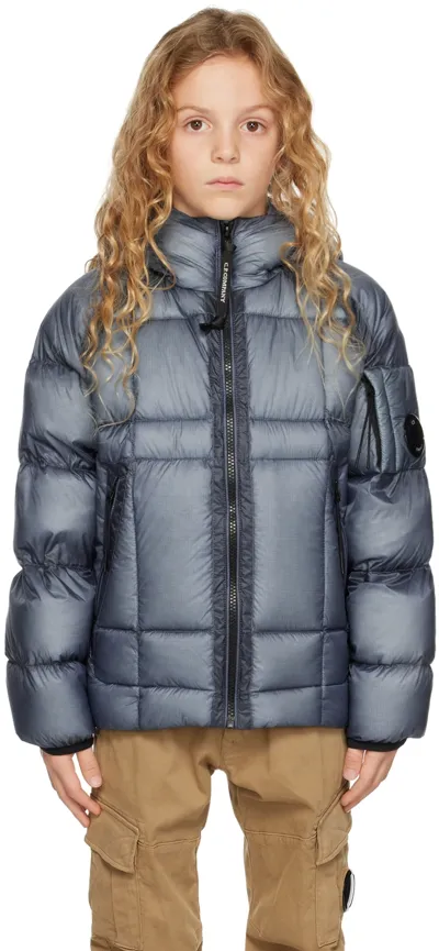 C.p. Company Dd Shell Down Jacket In Real Goose Down In Ultralight Fabric With Checkered Texture. In Blue