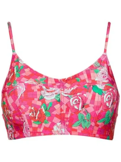 Amir Slama Floral Print Bikini Top In Pink