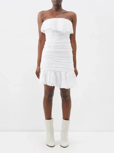 Isabel Marant Oxani Strapless Eyelet-ruffle Ruched Dress In White