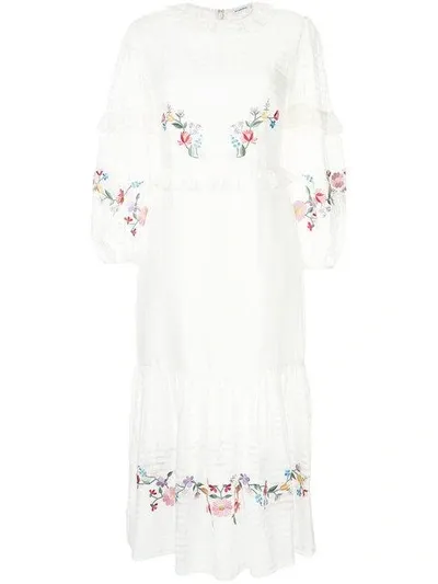 Vilshenko Floral Embroidered Frill Trim Dress In White