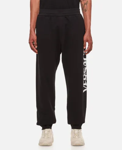 Versace Black Logo Print Cotton Track Pants