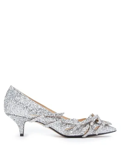 N°21 Bow-embellished Glittered-leather Pumps In Silver