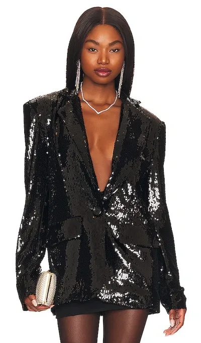 Ronny Kobo Chessy Notched Sequin Blazer In Black