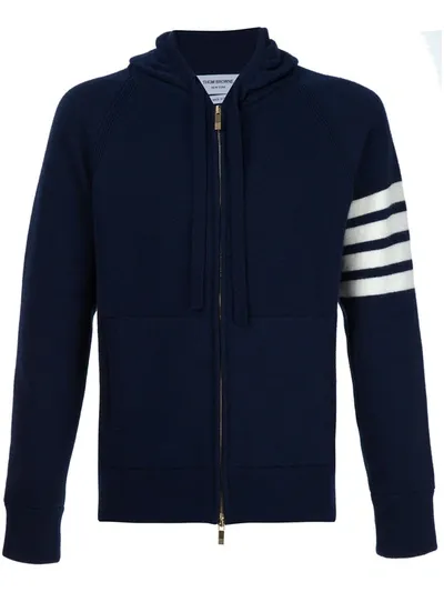 Thom Browne Knitted Zip Hoodie In Blue