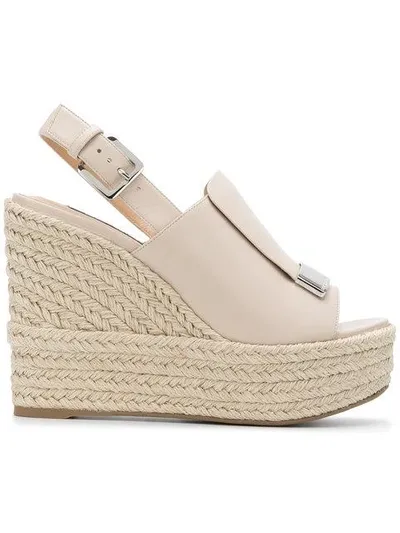 Sergio Rossi Slingback Platform Wedge Sandals In Neutrals